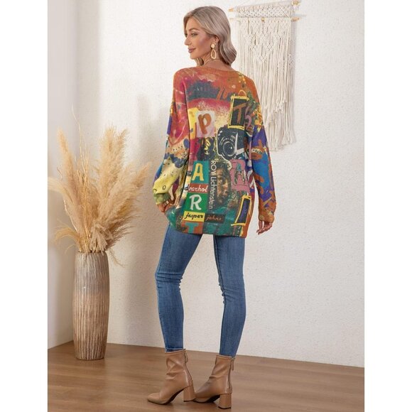 Women Christmas Sweater Graphic Print Oversized Pullover Picture 102 Loose Top - Picture 4 of 6